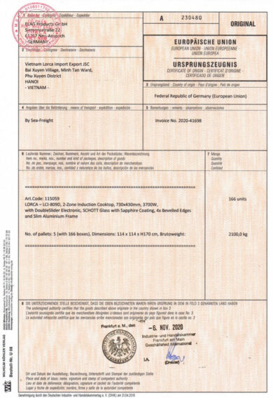 Danh hiệu và giải thưởng 18 Chứng nhận sản phẩm Lorca 11