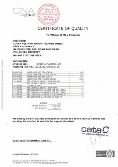 Danh hiệu và giải thưởng 14 Chứng nhận sản phẩm Lorca 7