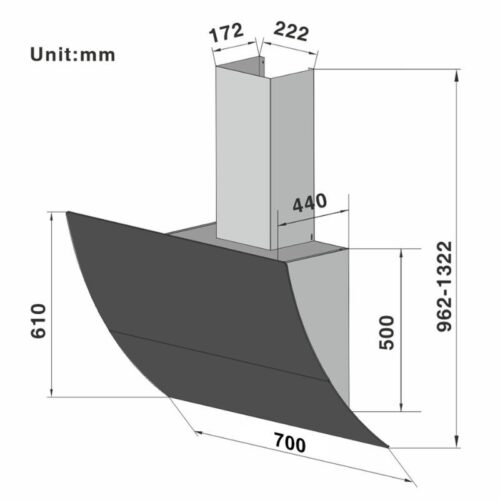 Kích thước máy hút mùi áp tường Lorca TA 6008CM-70